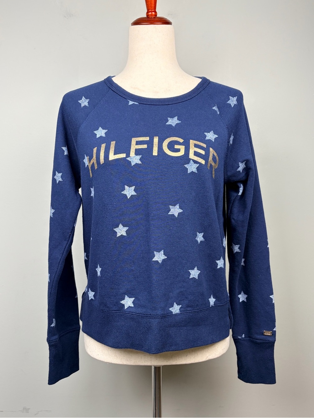 Tommy Hilfiger Sport Sweatshirt‎ Small Blue Star Print Logo Pullover Preppy